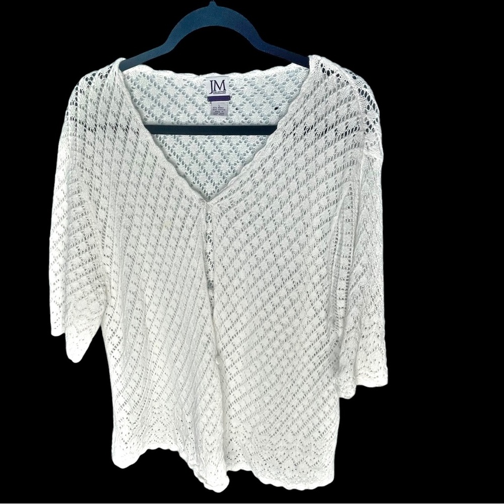 JM Collection Cardigan Lace White 3/4 Sleeve Crochet size Large